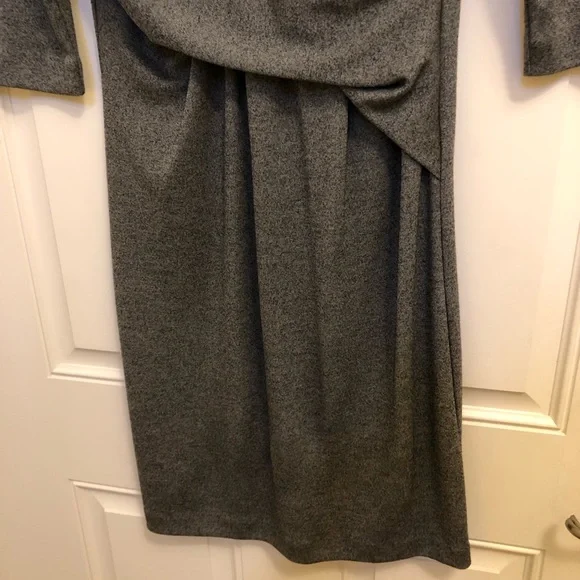 BOSS Hugo Boss Wrap Front knot Sheath Dress Wool Blend S grey cropped sleeve - Picture 3 of 12